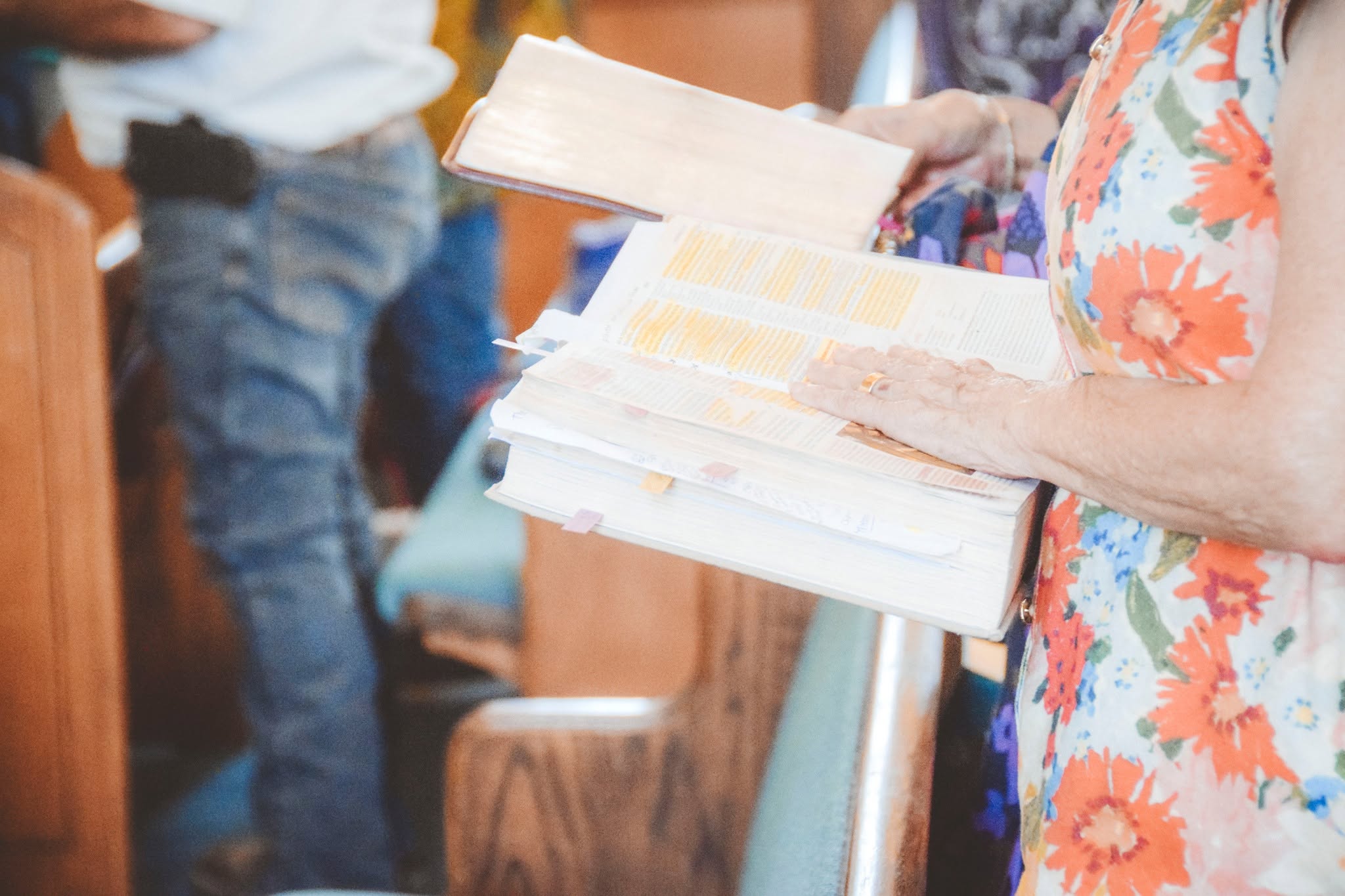 An open Bible during worship at FBC Gordon